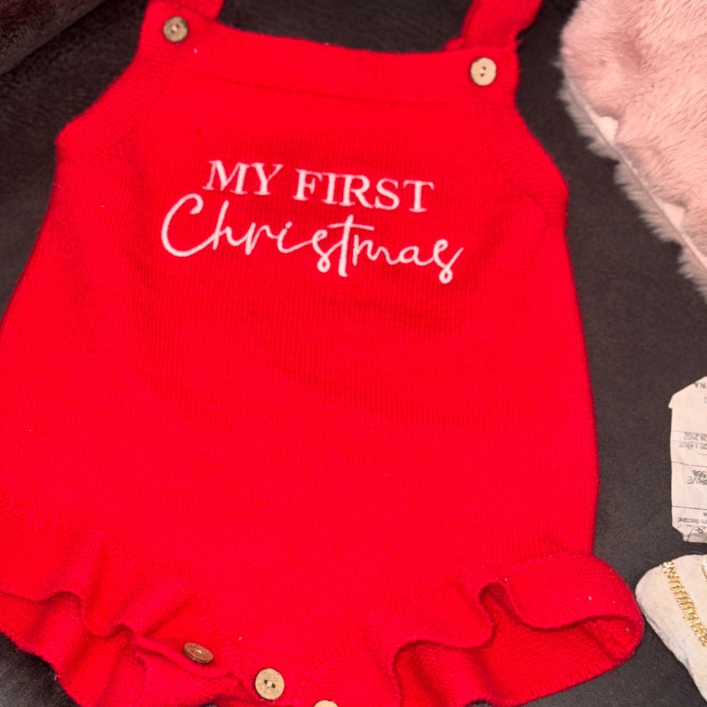Baby Girls Christmas Outfit. Short Sleeve Onesie Romper